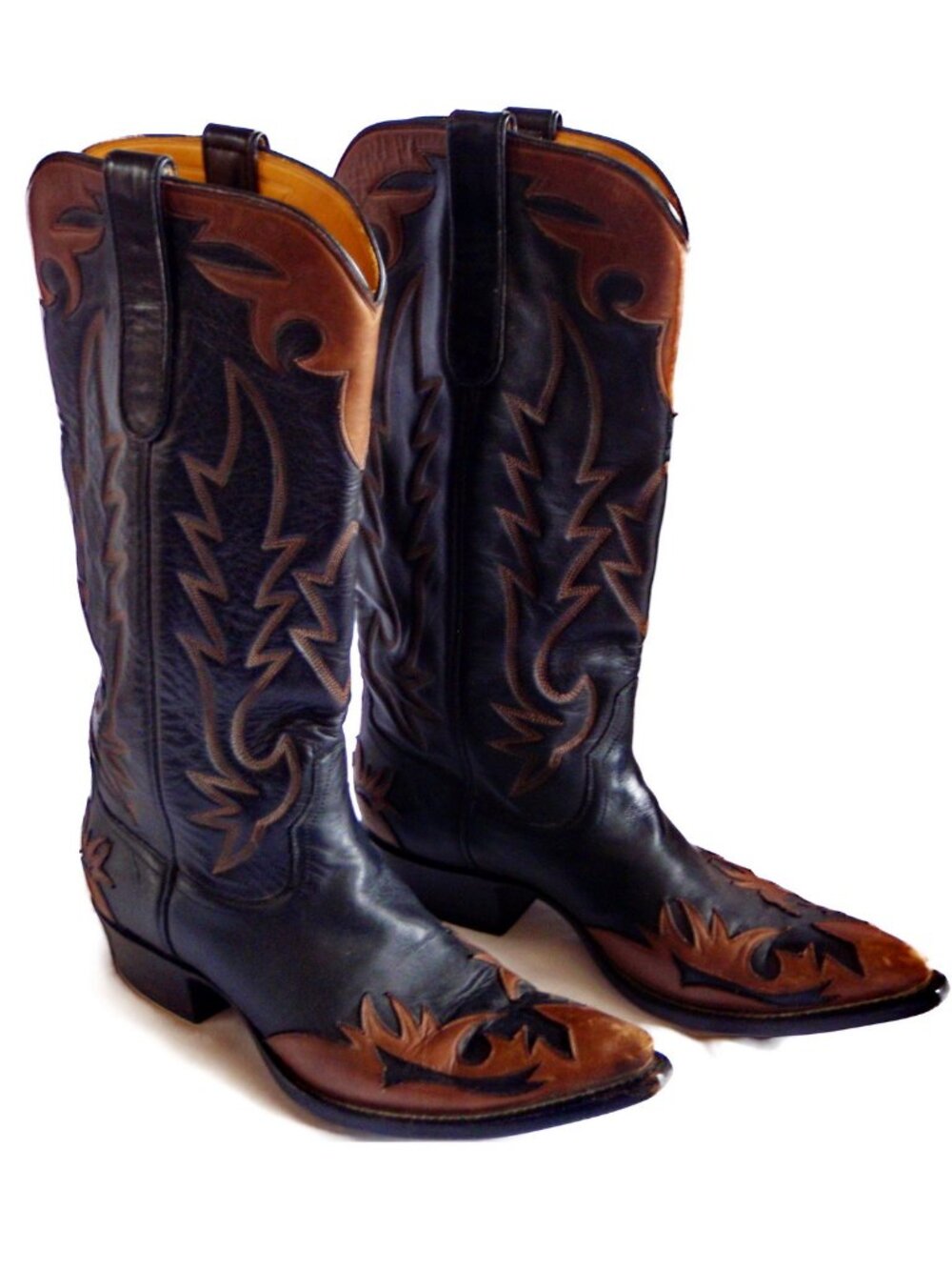 Vtg 90s Custom High Fashion Ladies Two Tone Western Cowboy Boots Hand Tooled 8C